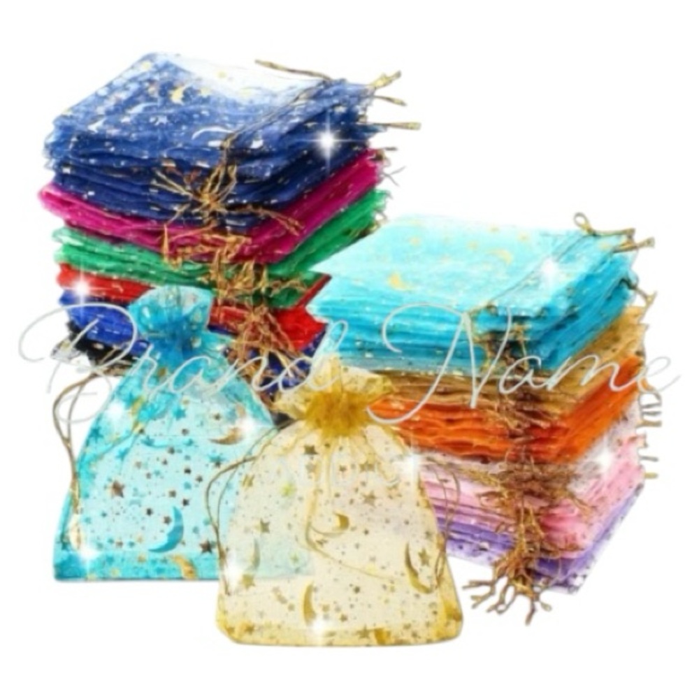 Set of 25 Elegant Star & Moon Random Color Small Organza Gift Bags